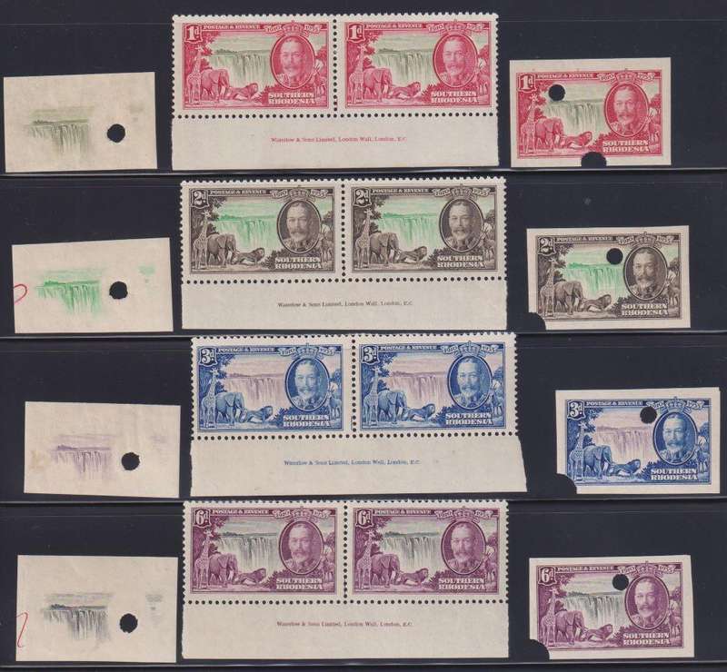 SOUTHERN RHODESIA 1935 SILVER JUBILEE - PRINTER'S FILE COPIES & IMPRINT PAIRS- SUPERB!