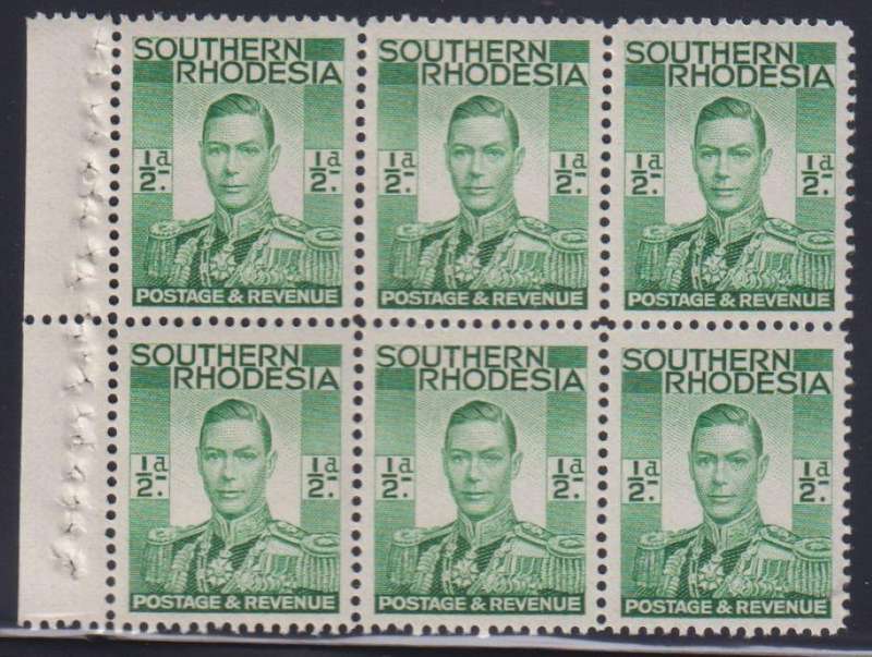 SOUTHERN RHODESIA 1937 1/2d BOOKLET PANE UNMOUNTED MINT