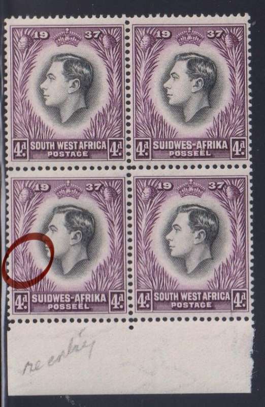 SWA 1937 4d CORONATION WITH RE-ENTRY UNMOUNTED BLOCK SACC 129a - SCARCE