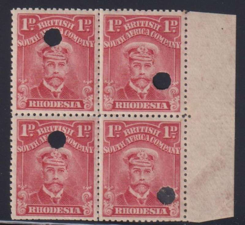 RHODESIA - BSAC 1913 1d  ADMIRAL PRINTER'S FILE COPY BLOCK OF 4