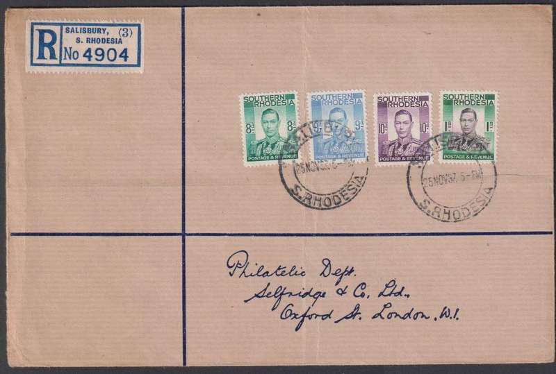 SOUTHERN RHODESIA RARE KGV1 1937 DEFINS SET ON FDC