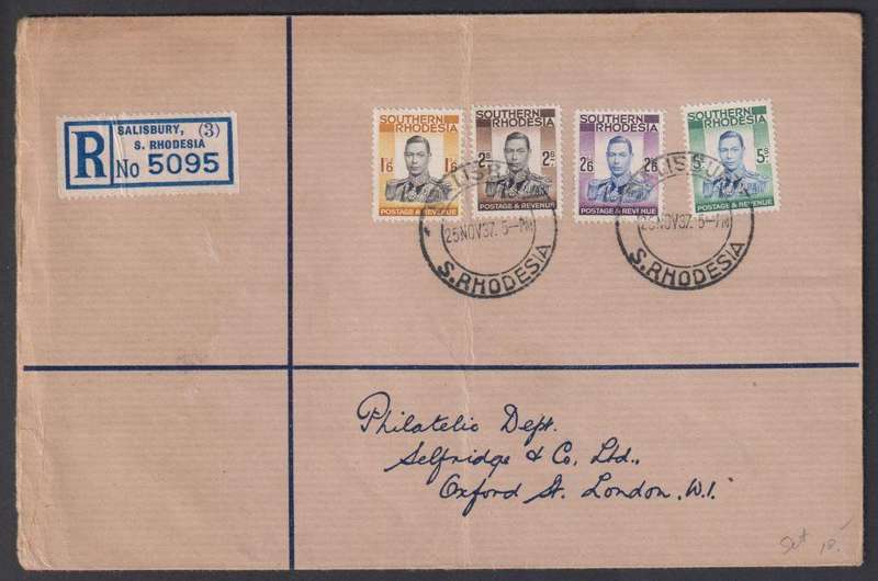 SOUTHERN RHODESIA RARE KGV1 1937 DEFINS SET ON FDC