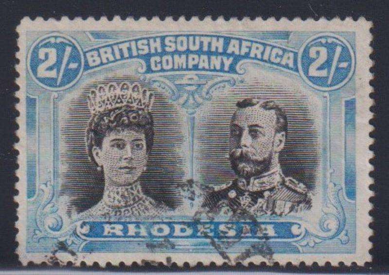 RHODESIA 1910 2/- DOUBLE HEAD SOUND USED SACC 154
