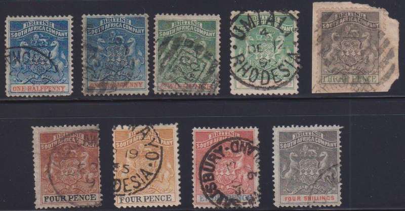 RHODESIA 1892/5 ARMS TO 4/-  USED