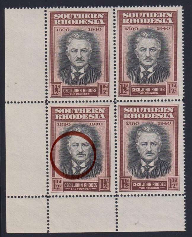 SOUTHERN RHODESIA 1940 GOLDEN JUBILEE "EXTRA SHADING ON COLLAR" - SACC 57a
