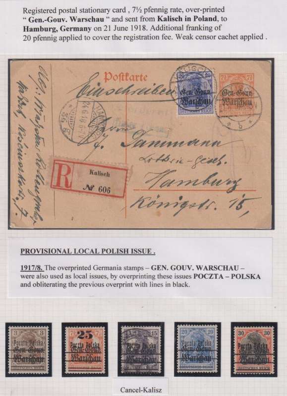 GERMANY 1917/8 USED IN POLAND STAMPS & POSTCARD