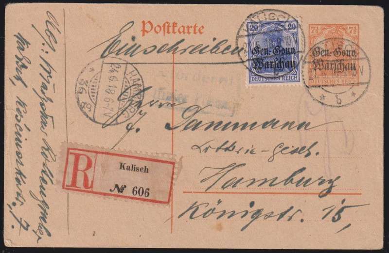 GERMANY 1917/8 USED IN POLAND STAMPS & POSTCARD