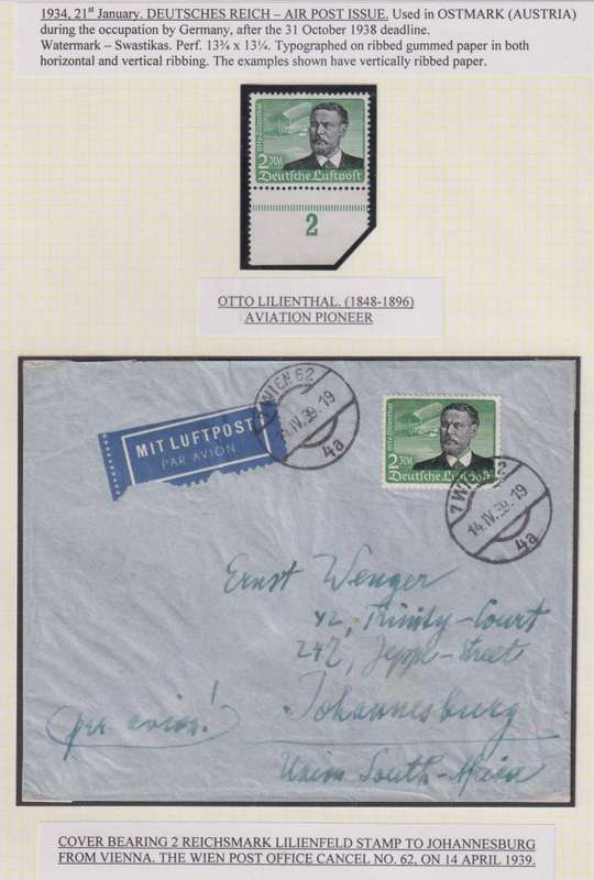 GERMANY-ZEPELLIN/LILIENTHAL STAMPS (UM) & ON COVERS USED IN AUSTRIA