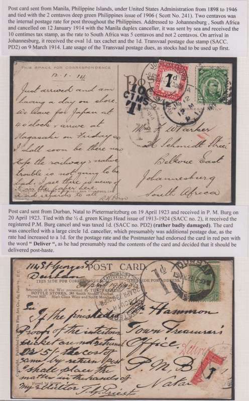 SA POSTAGE DUES WRITTEN UP ON COVERS/CARDS