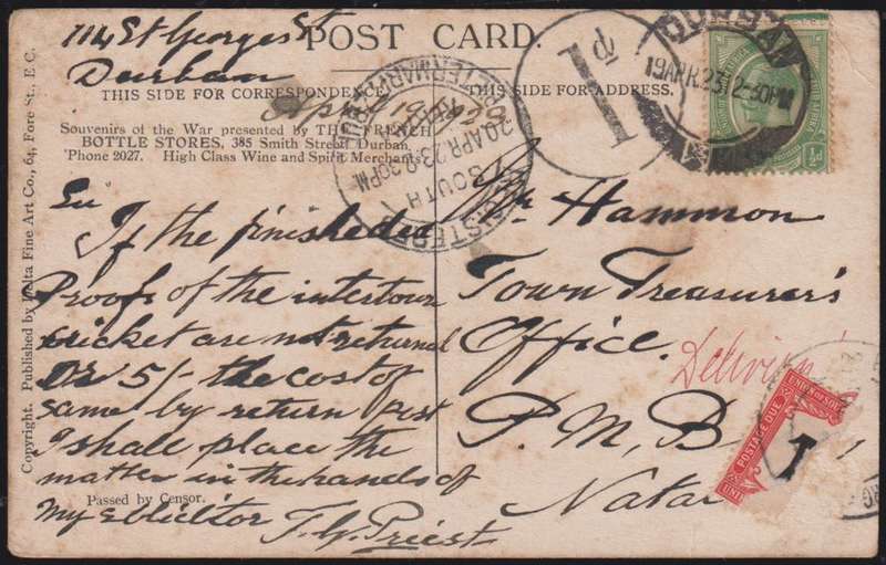 SA POSTAGE DUES WRITTEN UP ON COVERS/CARDS