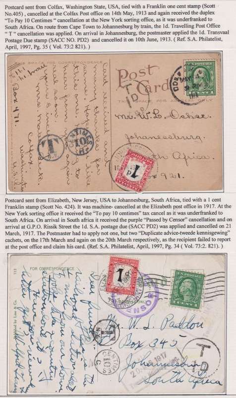 SA POSTAGE DUES WRITTEN UP ON COVERS/CARDS