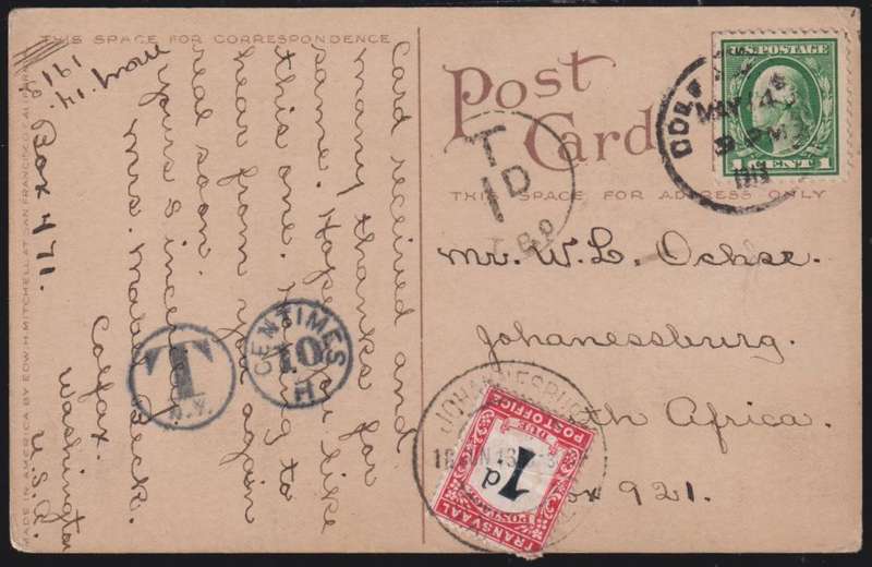 SA POSTAGE DUES WRITTEN UP ON COVERS/CARDS