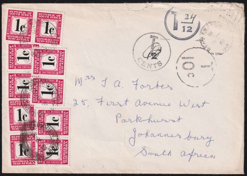 SA POSTAGE DUES WRITTEN UP ON COVERS/CARDS