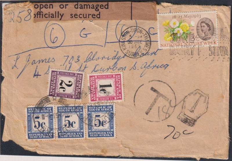 RSA POSTAGE DUES ON INCOMING COVERS - SUPERB LOT