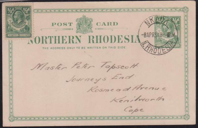 NORTHERN RHODESIA 1918 KGV "NKANA" POSTCARD