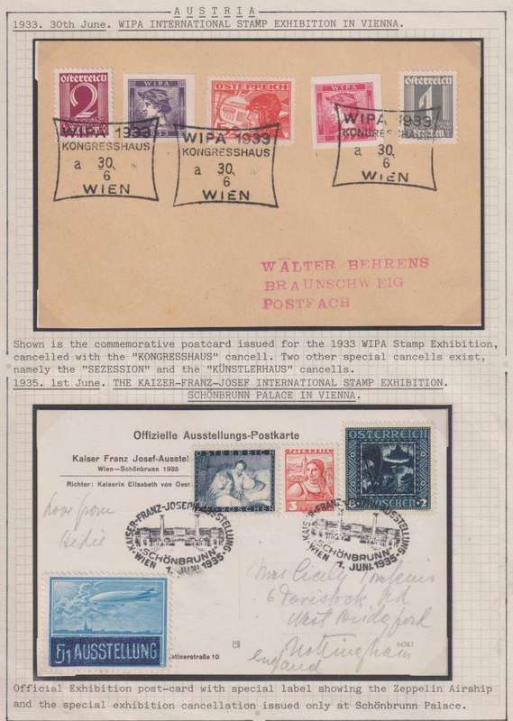 AUSTRIA 1930 WIPA POSTCARDS - SUPERB- ZEPELLIN LABEL - WRITTEN UP