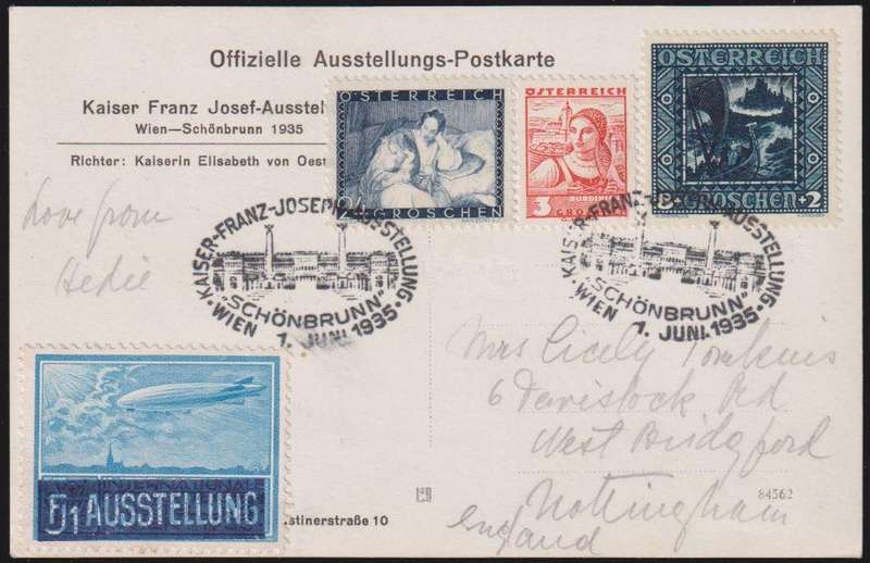 AUSTRIA 1930 WIPA POSTCARDS - SUPERB- ZEPELLIN LABEL - WRITTEN UP