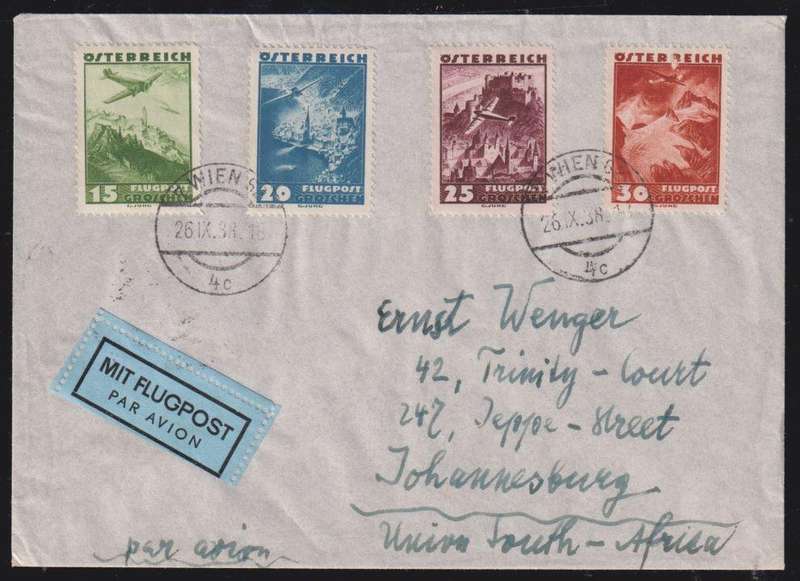 AUSTRIA 1935 AIRMAILS ON FLOWN COVERS