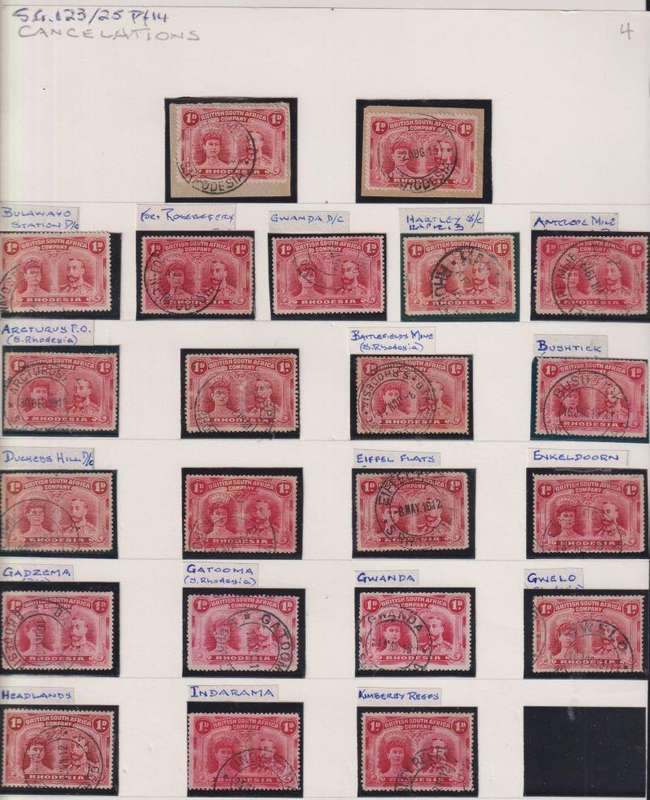 RHODESIA-BSAC 1910 1d DOUBLE HEADS FANTASTIC LOT OF CANCELLATIONS