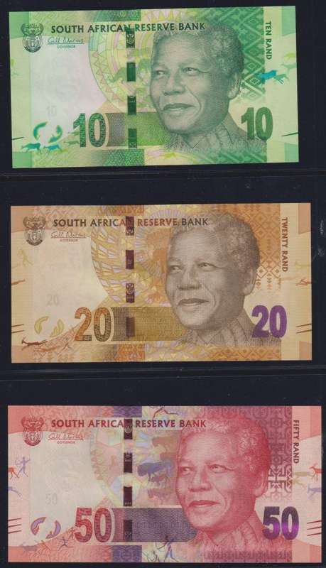 RSA "GILL MARCUS" SET OF UNC NOTES LOW SAME SERIAL NUMBER WITH "NM (Nelson Mandela) SERIAL #'S