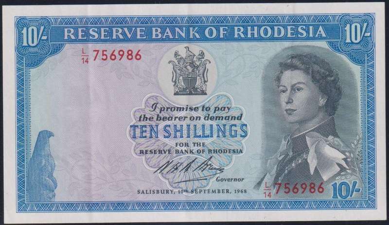 RHODESIA 1964 10/- BANKNOTE - SUPERB!