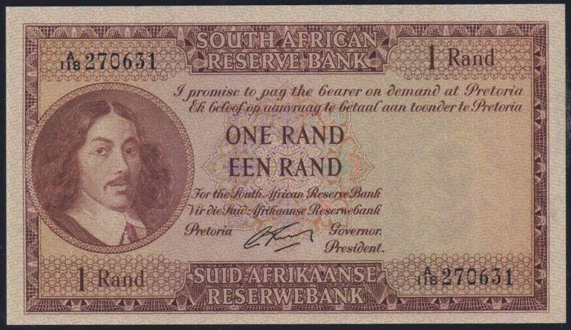 SOUTH AFRICA RISSIK ONE RAND  BANKNOTE UNCIRCULATED