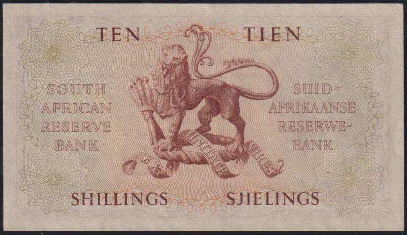 SOUTH AFRICA 1951 TEN SHILLING DE KOCK   BANKNOTE UNCIRCULATED