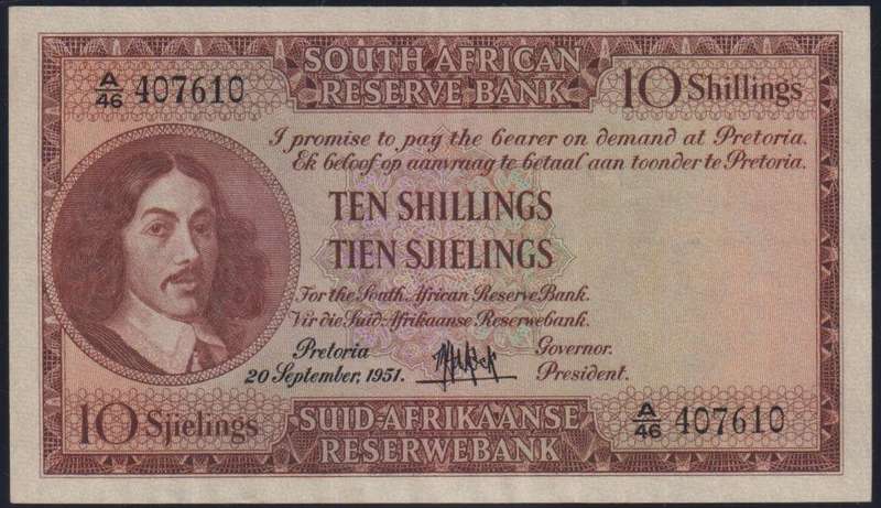 SA 1951 MH DE KOCK 10/- BANKNOTE SUPERB UNCIRCULATED