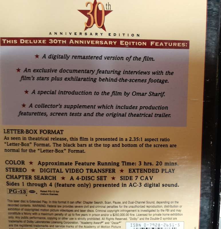 *Reduced* Doctor Zhivago Laserdisc 30th anniversary edition (4 disc set incl booklet