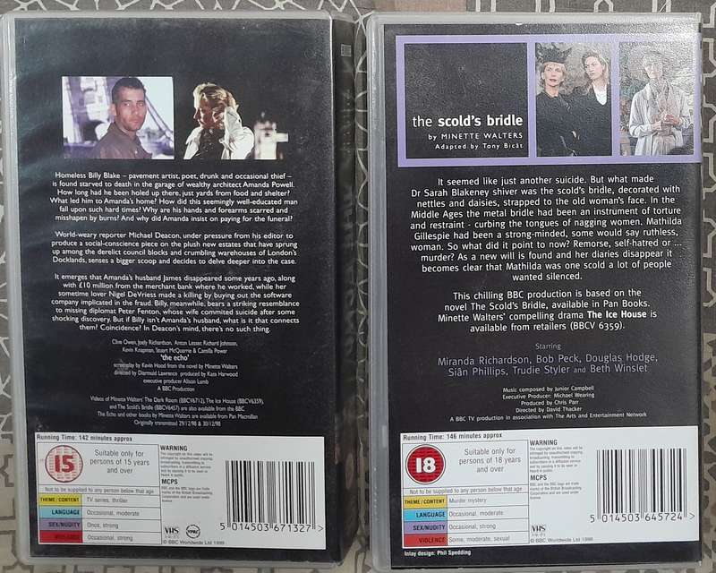 Minette Walters - The Echo and The Scold's Bridle 2 x VHS bundle