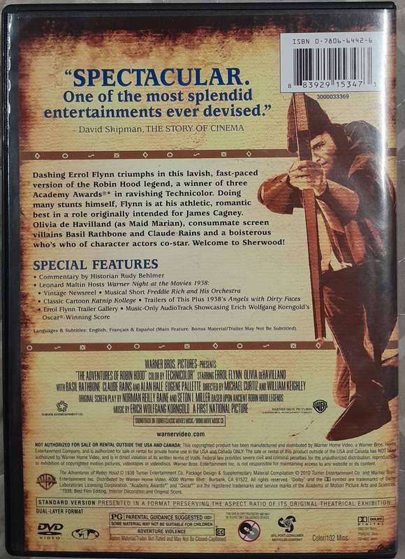The Adventures of Robin Hood DVD (Errol Flynn, Olivia de Havilland) (NOT Disney)