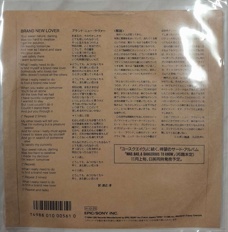 Dead or Alive - Brand New Lover 7" single (Japanese promo)