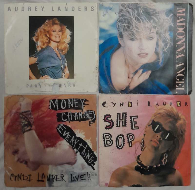 4 x 7" single bundle (Cyndi Lauper, Madonna, Audrey Landers)