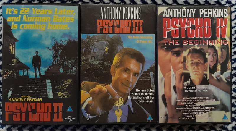 Psycho 2,3 and 4. 3 x VHS bundle (Anthony Perkins, Alfred Hitchcock)