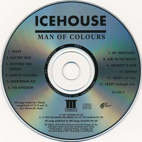 Icehouse - Man of Colours CD (1987 album incl Electric Blue and Crazy with bonus tracks)