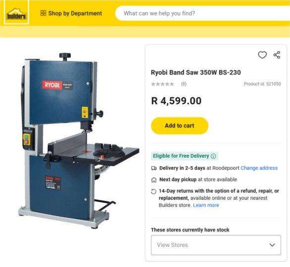New Ryobi Band Saw 350W (Retail R4600)