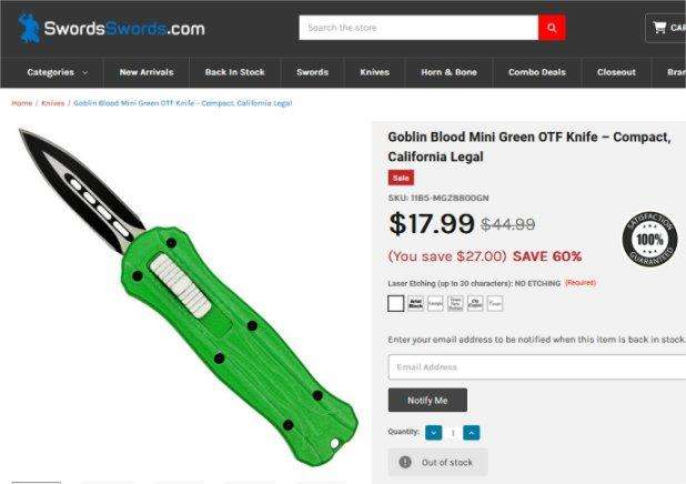 Goblin Blood Mini Green Automatic OTF Knife