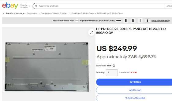 HP FHD LCD Touch Display Panel 23.8" Screen (Retail R4599)