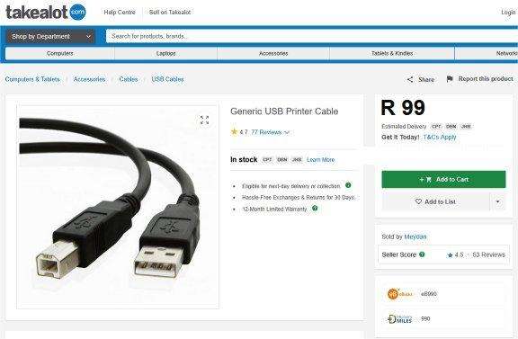 Generic USB Printer Cable (180cm)