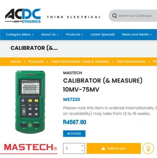 NEW MASTECH MS7220 THERMOCOUPLE CALIBRATOR