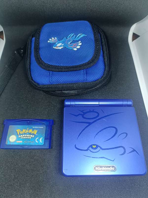 Limited Edition Gameboy Advance SP, Kyogre, Pokemon Sapphire GBA Game, Kyogre Pouch, Nintendo