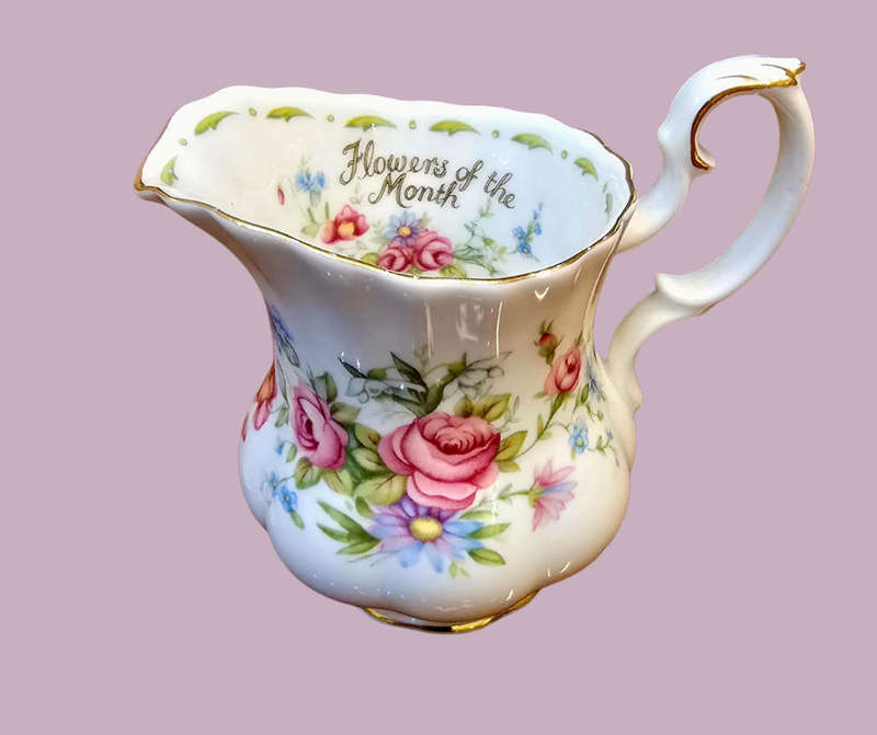 Royal Albert Flowers of the month - Small creamer, sugar bowl and tray