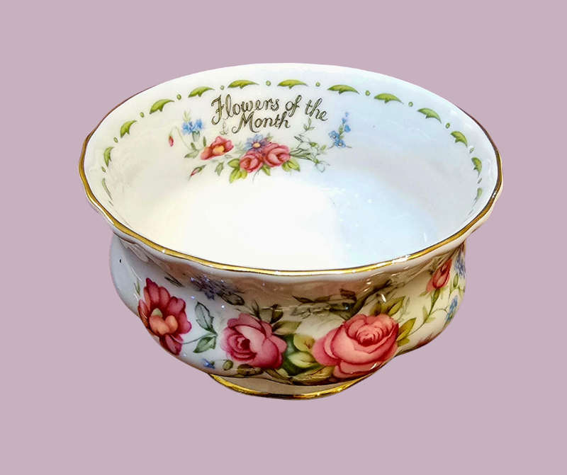 Royal Albert Flowers of the month - Small creamer, sugar bowl and tray