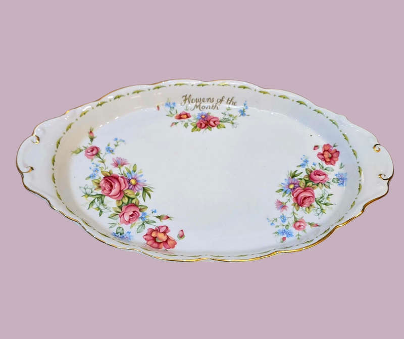 Royal Albert Flowers of the month - Small creamer, sugar bowl and tray