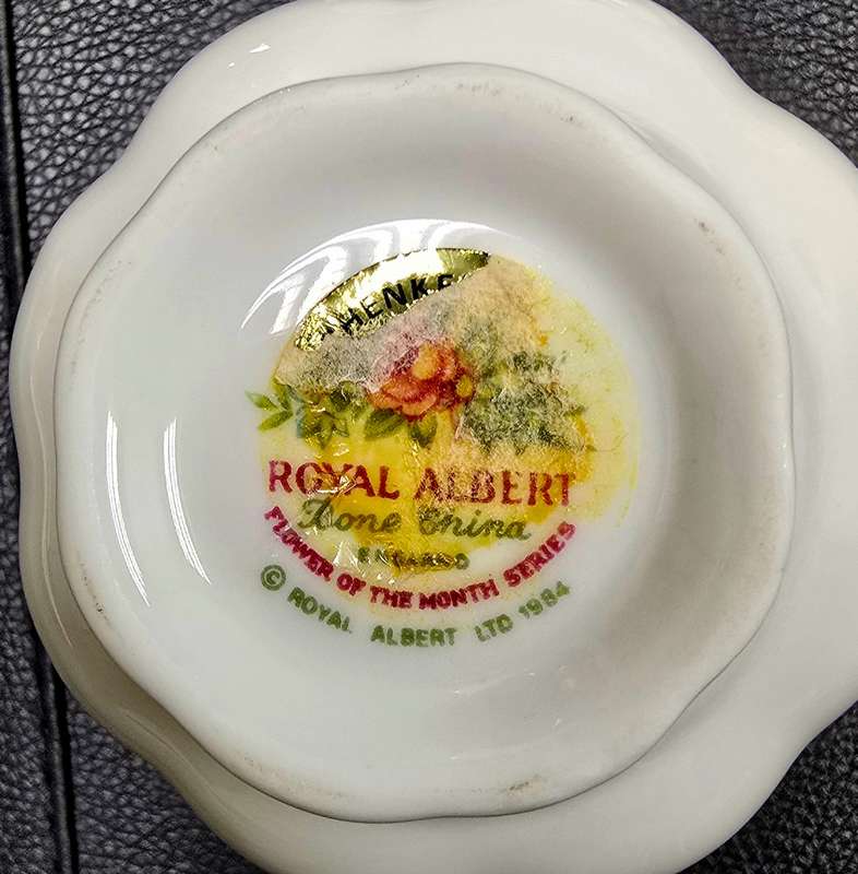 Royal Albert Flowers of the month - Small creamer, sugar bowl and tray