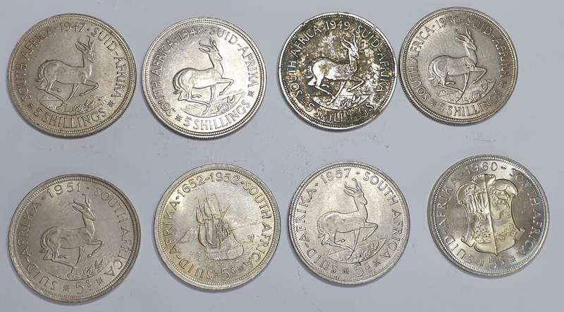 Collection of Union of South Africa crowns (5/-)