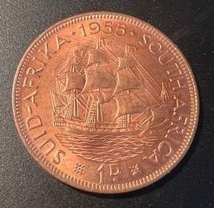 UNION OF SOUTH AFRICA 1955 1D BRILLIANT UNCIRCULATED