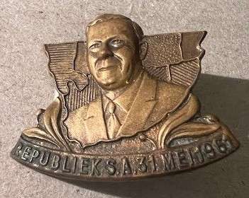 RSA 1961 VERWOERD REPUBLIC PIN BACK BADGE