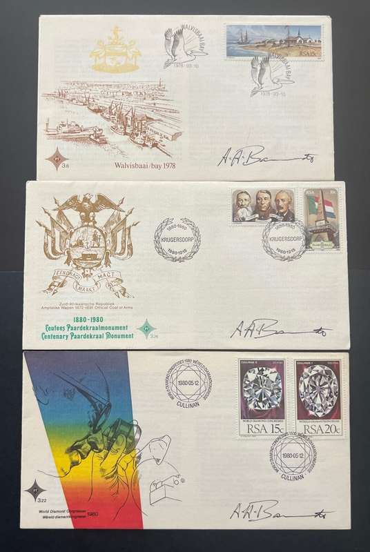 RSA FDCs 3.6, 3.22 & 3.26 ALL SIGNED BY THE STAMP DESIGNER AH BARRETT