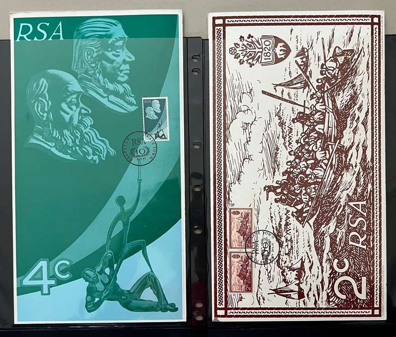 RSA 1971 10 YEARS REPUBLIC SET OF 2 LARGE EXHIBITION FIRST DAY CARDS - SCARCE!